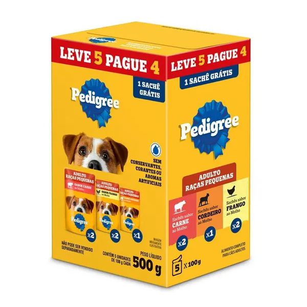CARNE CAO PEDIGREE SACHE 100G PACK -LV 5 PG 4- AD CAR/FRA/CORD