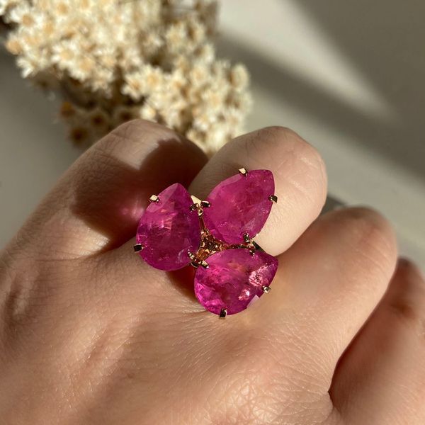 Anel 3 Gotas Pink Banho de Ouro