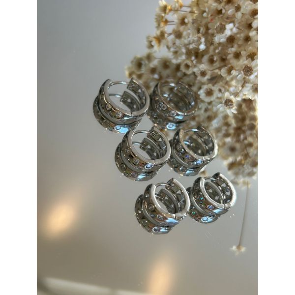 Trio de Argolas Zircônia Cristal Ródio Branco