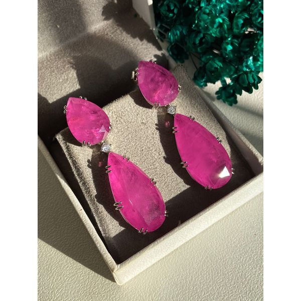 Brinco Duas Gotas Safira Pink