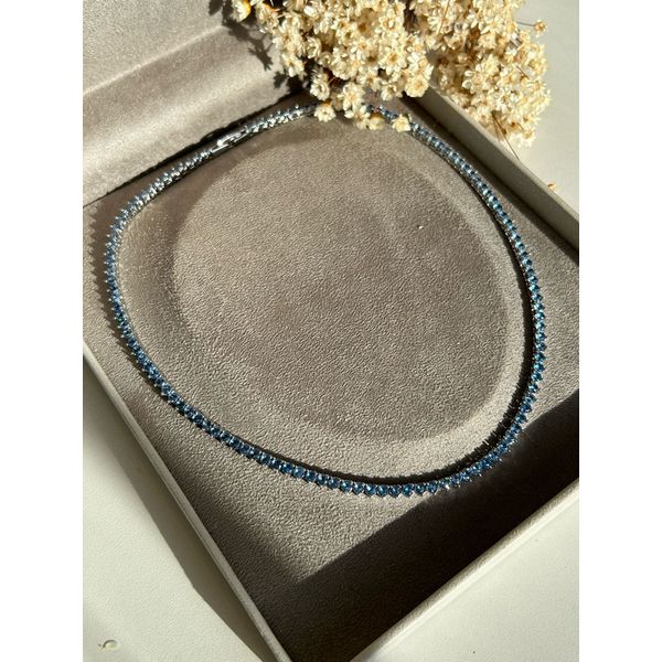 Riviera 3 Garras Azul 45cm pedra zircônia 3mm com fecho jóia ródio branco (modelo que não vira)