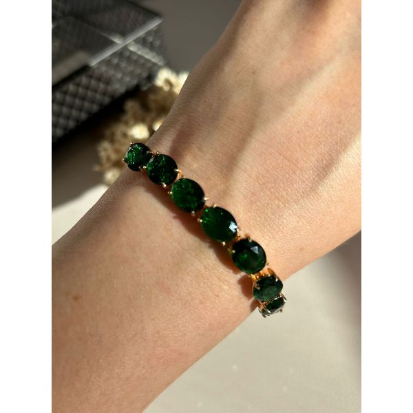 Pulseira Rivieira Pedras Ovais Verde Esmeralda Em Ouro