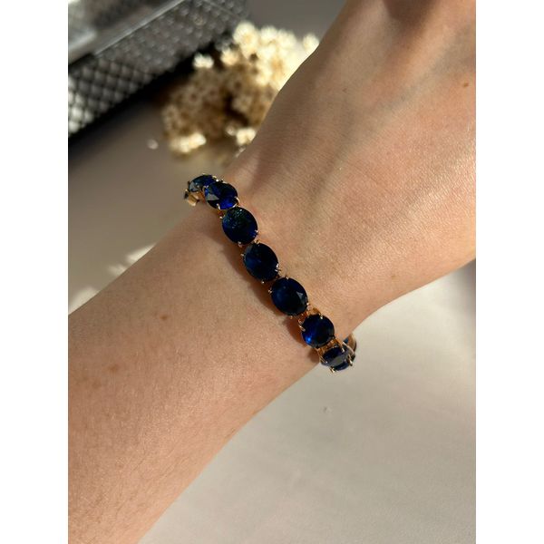 Pulseira Rivieira Pedras Ovais Safira Azul Em Ouro