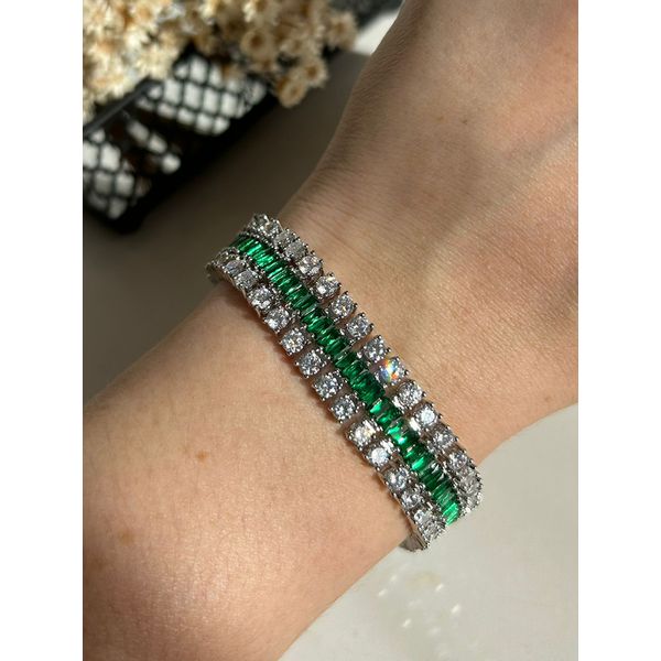 Pulseira Três Fileiras Verde Esmeralda