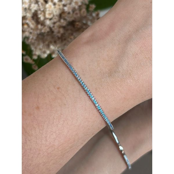 Bracele Cravação Uma Linha Água Marinha Prateado