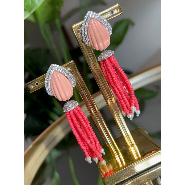 Brinco Gota Tassel Coral