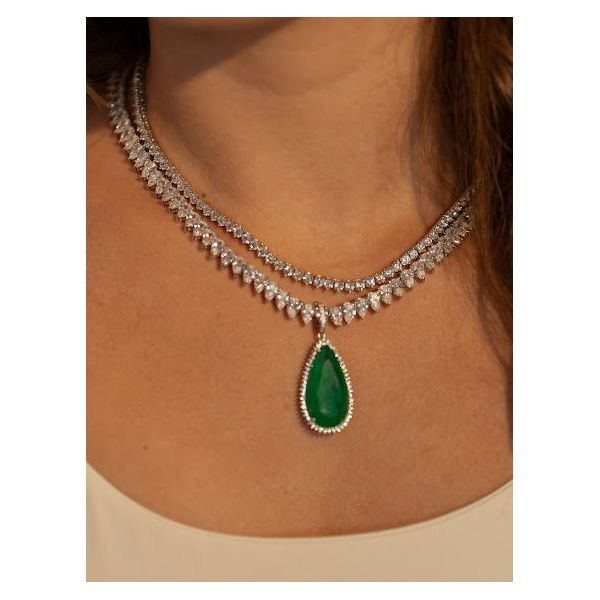 Pingente G Verde Esmeralda Ródio Branco
