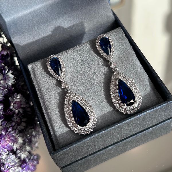 Brinco Duas Gotas Azul Safira