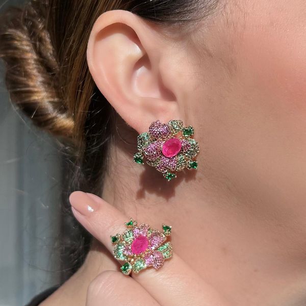 Conjunto Brinco E Anel Sofia Detalhes Pink