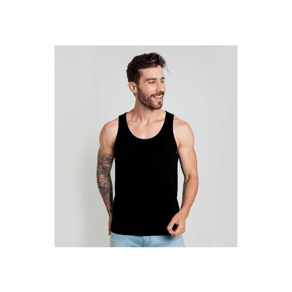 Regata Lisa Cavada Masculina em Algodão - Preta
