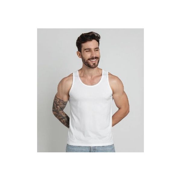Regata Lisa Cavada Masculina em Algodão - Branca