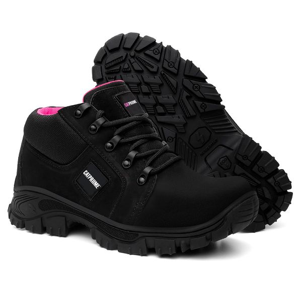 Bota Cano Baixo Catpriime De Segurança Trabalho Epi Feminina - Preto com Rosa