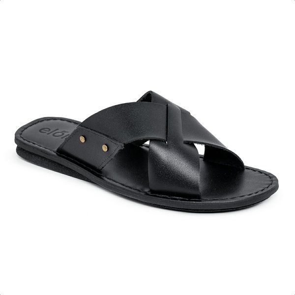 Chinelo Sandália de Couro Masculina Tira Cruzada Lisboa Preto - clássico e versátil 