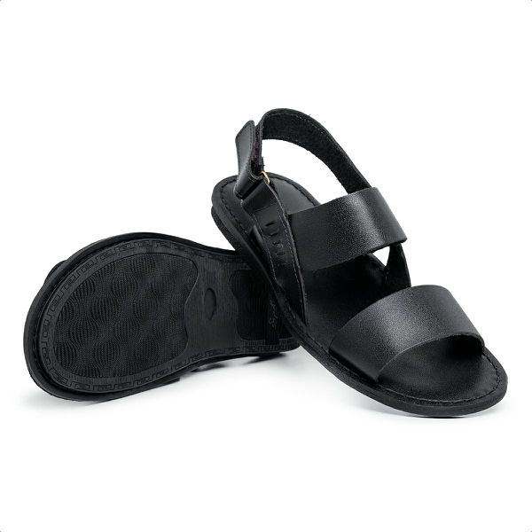 Chinelo Sandália de Couro Masculina Santorini Preto – Vibe mediterrânea, elegante e natural