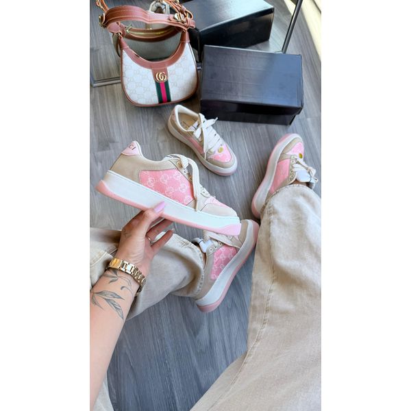 Tênis Feminino Gucci Screener em Plataforma Rosa