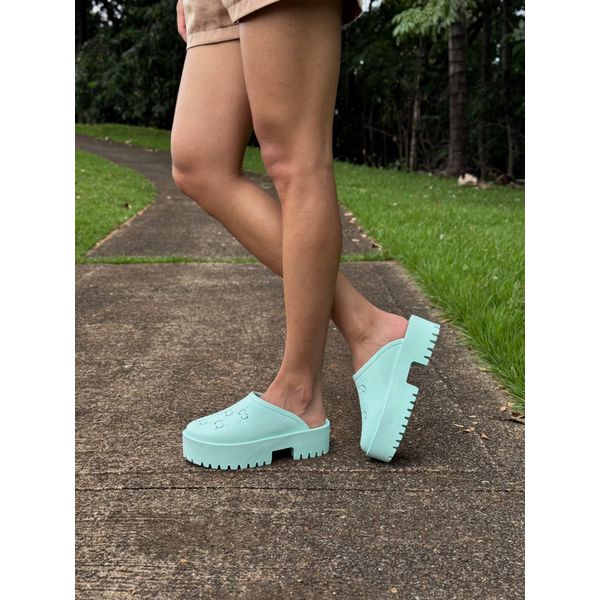 Mule Feminino Sapatilha Sandália Confortável Sola Tratorada Azul Celeste 