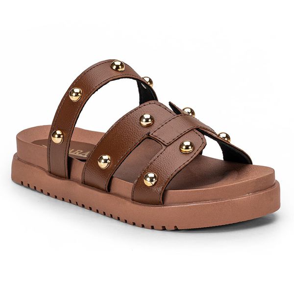 Sandália Feminina Designer Bolinha Brilho Delicada Luxo Estilosa Confortável da Moda - Caramelo