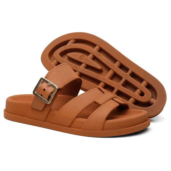 Sandalia Nuvem Microexpandido Feminino com Fivela - Caramelo