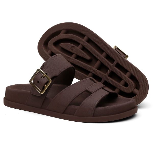 Sandalia Nuvem Microexpandido Feminino com Fivela - Marrom