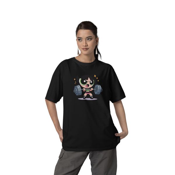 Camiseta Oversized Longa SuperPoderosas Docinho - Preta