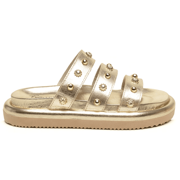 Sandalia Papete Flatform Feminina em Couro Emily Ouro - Conforto e Estilo Casual