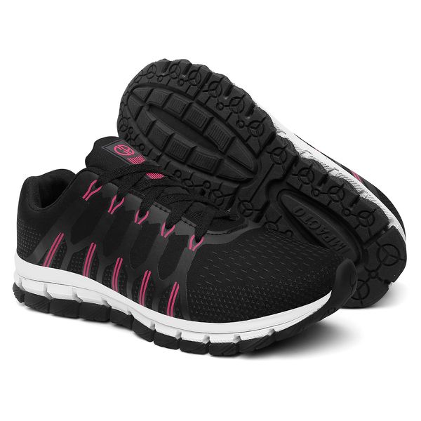 Tênis Esportivo Ultra Flexível Feminino Leve Moderno Versátil - Preto Rosa