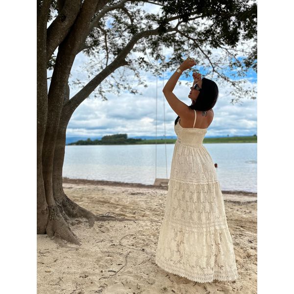 Vestido Renda Longo Champagne