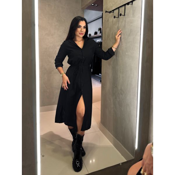 Vestido Camisa Linho Preto