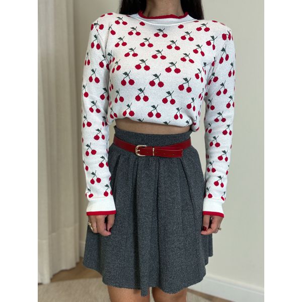 Blusa Tricot Cereja Branca
