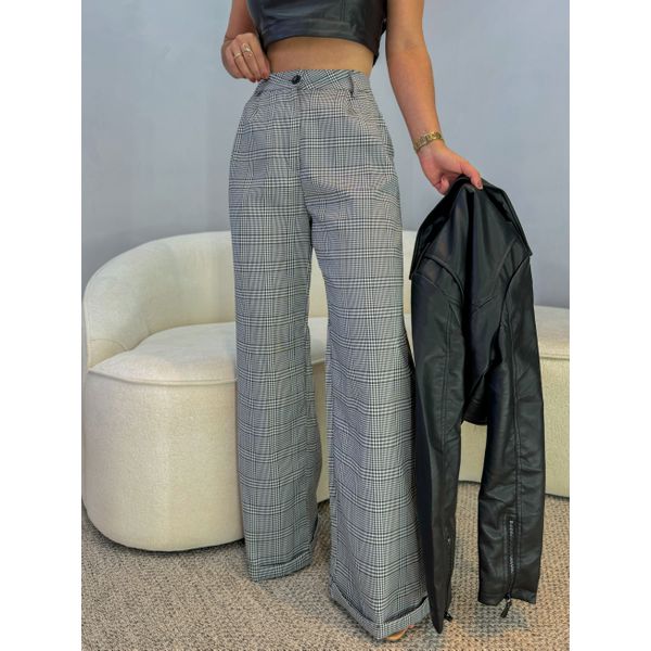 Calça Pantalona Xadrez Preto