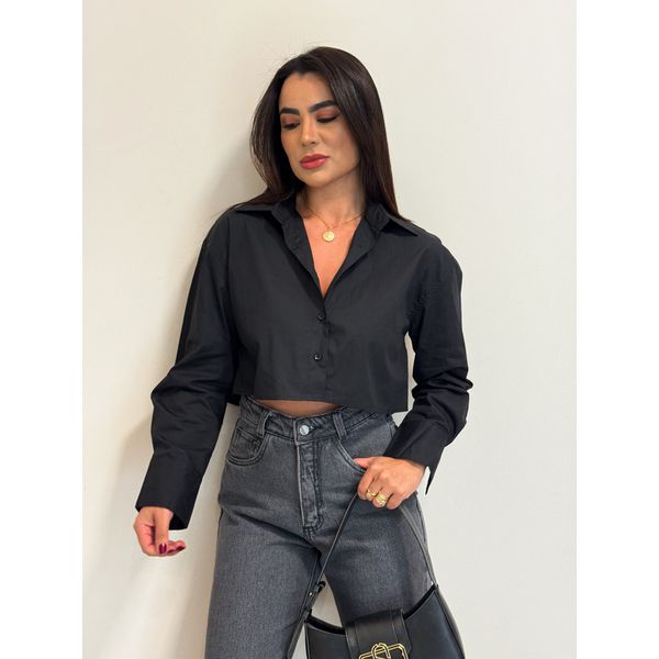 Cropped Camisa Tricoline Portugal Preto