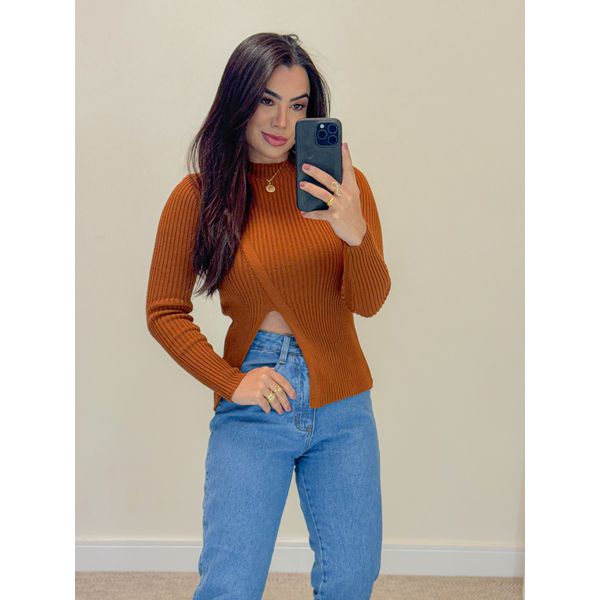 Blusa Tricot Abertura Terracota