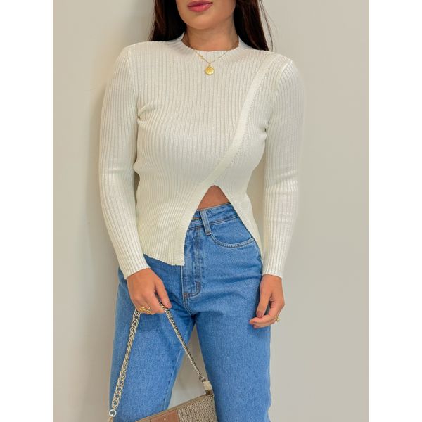 Blusa Tricot Abertura Off