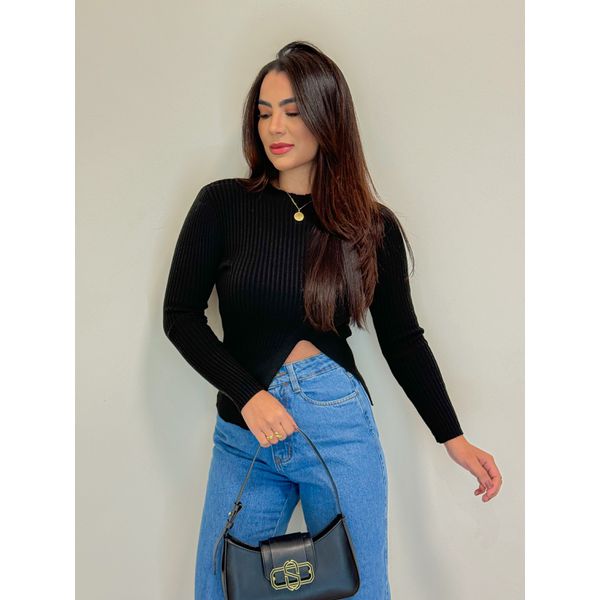 Blusa Tricot Abertura Preto