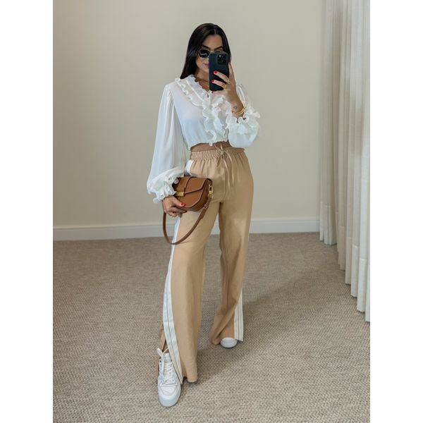 Calça Pantalona Listra Líbano Areia