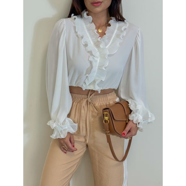Blusa Babado Chiffon Branca
