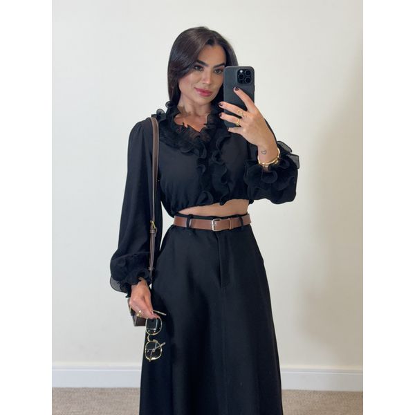 Blusa Babado Chiffon Preto