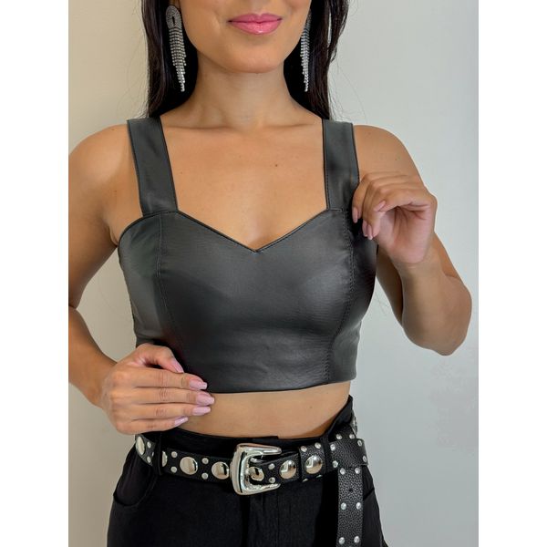Cropped Couro Fake Preto