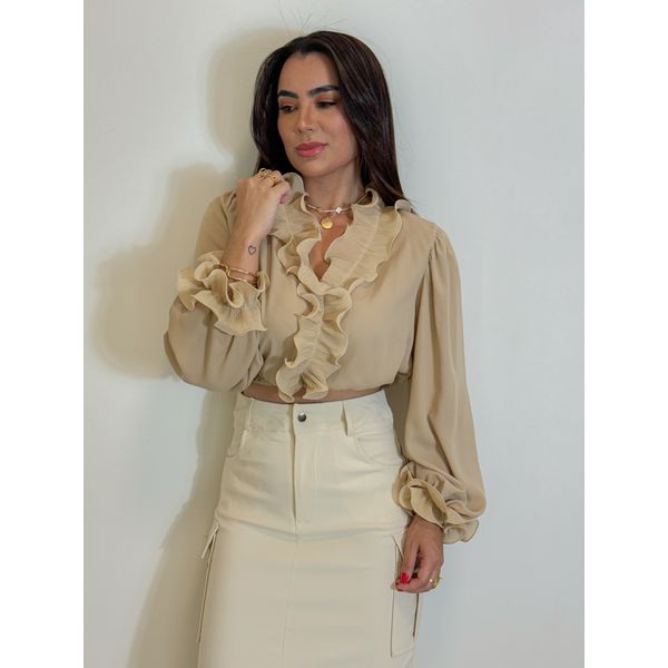 Blusa Babado Chiffon Cappuccino