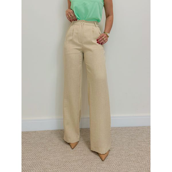 Calça Pantalona Linho Areia 
