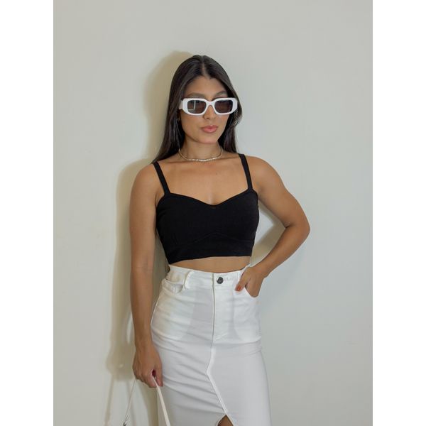 Cropped Tricot Alça Kenia Preto