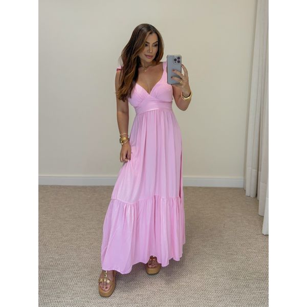 Vestido Alça Babado Barcelona Rosa