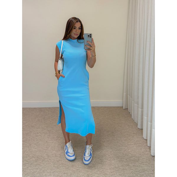 Vestido Canelado Muscle Tee Azul Piscina