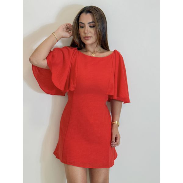 Vestido Manga Stefani Vermelho
