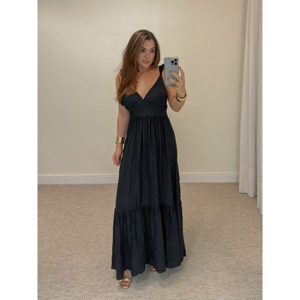 Vestido Alça Babado Barcelona Preto