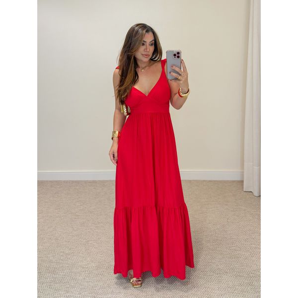 Vestido Alça Babado Barcelona Vermelho