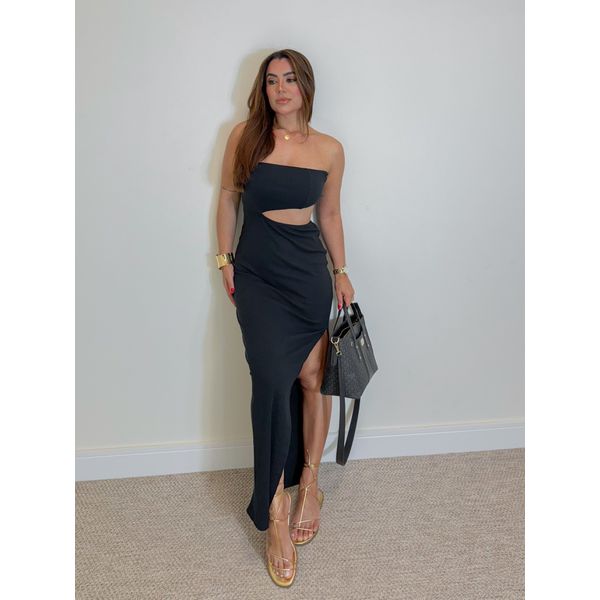 Vestido Canelado Iza Preto