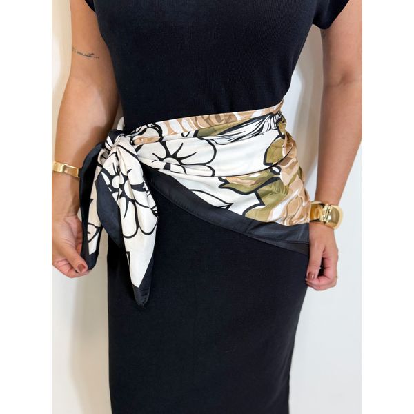 Lenço Seda Floral Preto