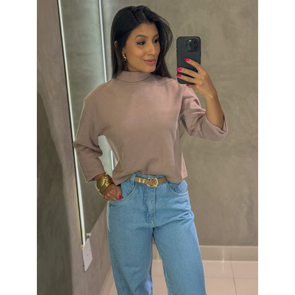 Blusa Canelada Gola Alta Nude