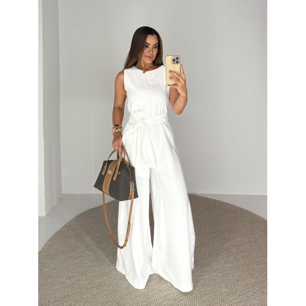 Macacão Pantalona Mônica Branco